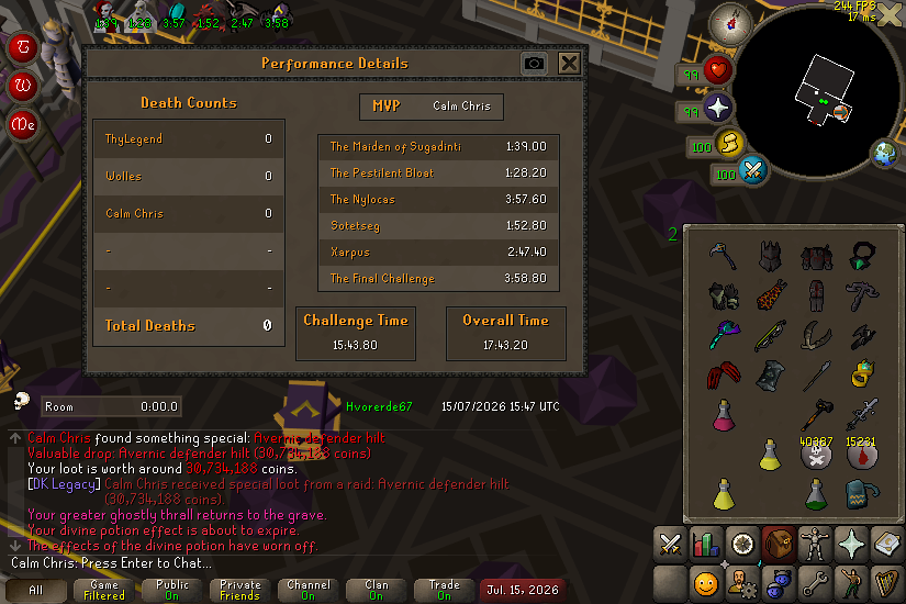Complete-client screenshot showing a clear in-game drop message and player name.
